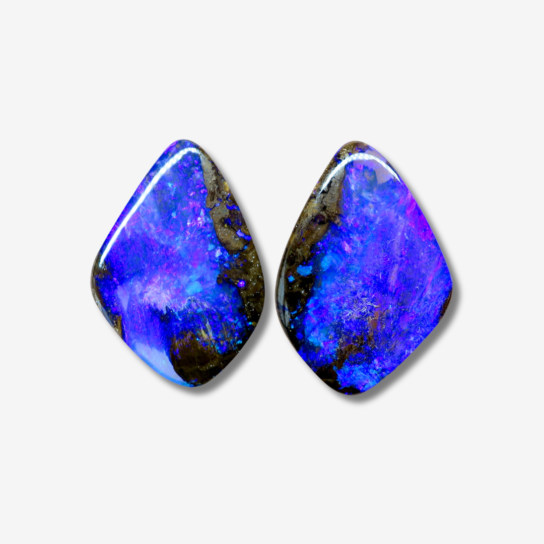 16.41 cttw Purple Indigo Boulder Opal Pair 18.9x13.3x4.9 mm