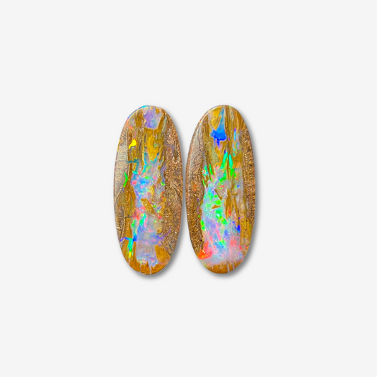 6.46 cttw Elongated Oval Boulder Opal Pair